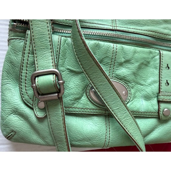 Fossil Leather Crossbody Bag Mint Green Crossbody Purse Adjustable Strap Pockets - Picture 9 of 16